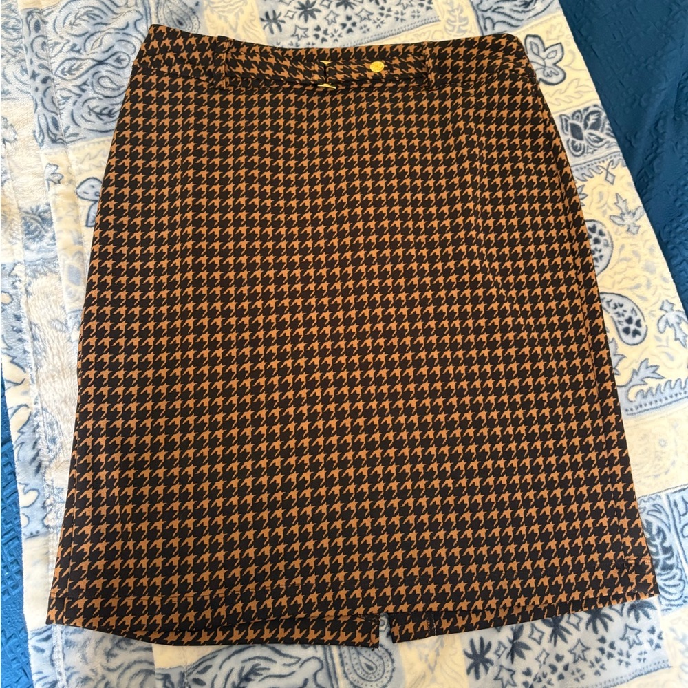 Cato Black and Tan Houndstooth Pencil Skirt